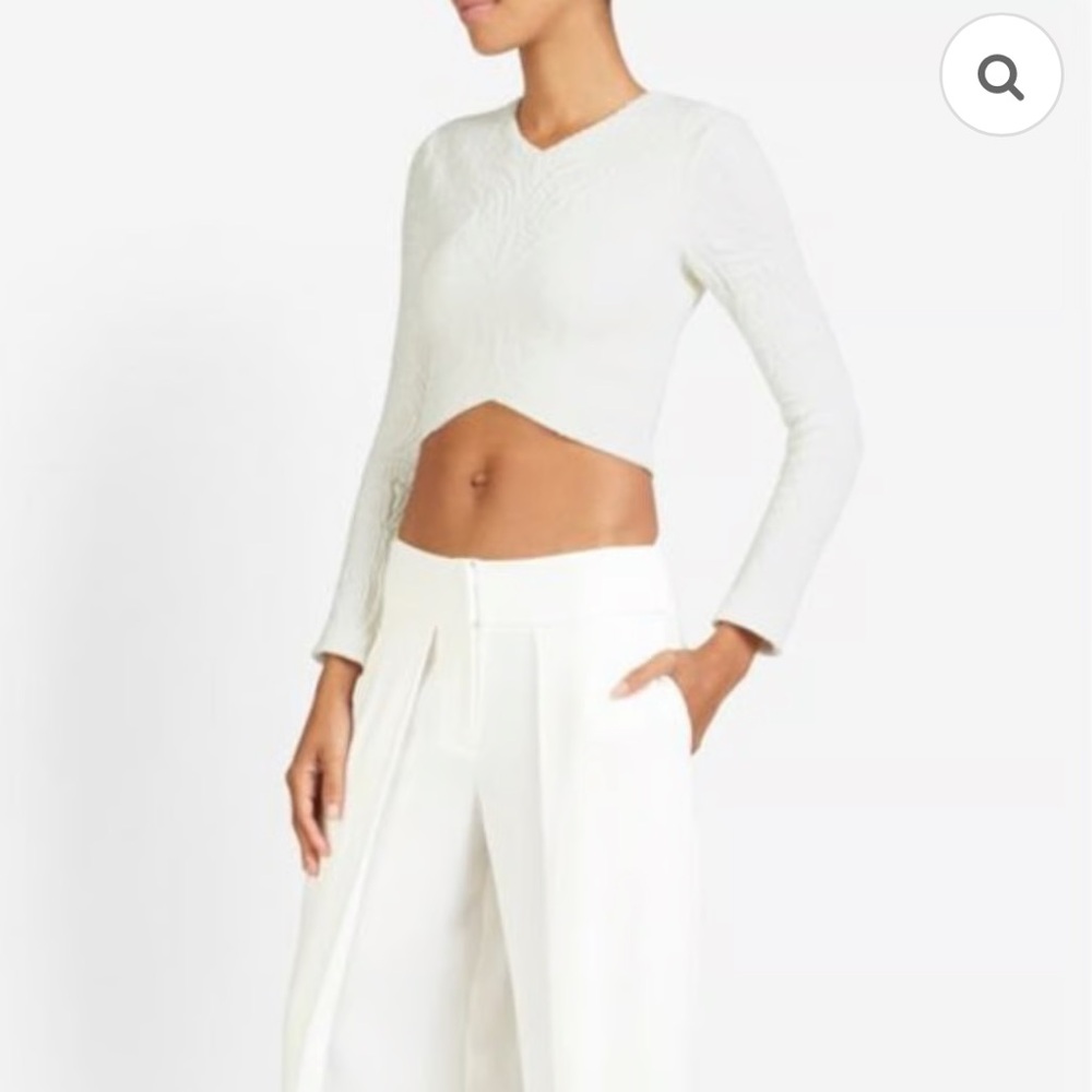 NICHOLAS Ivory Embossed back zip cropped top